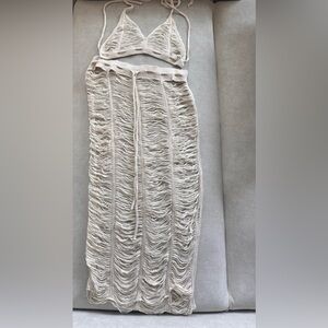 Fashion Nova Cream Ruched Midi Swim Coverup